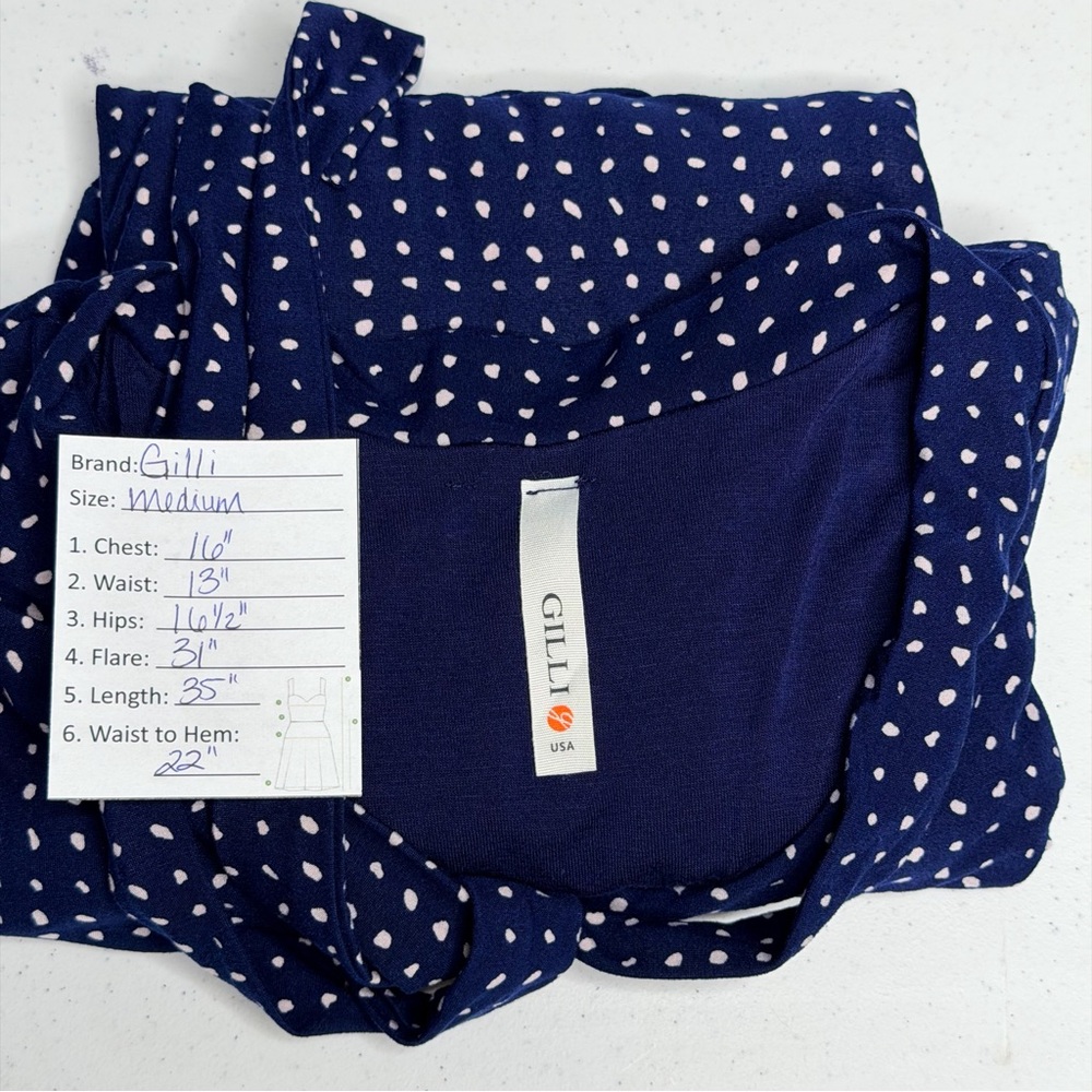 GILLI Navy and White Dot Tie-Front Midi Dress - Picture 9 of 9